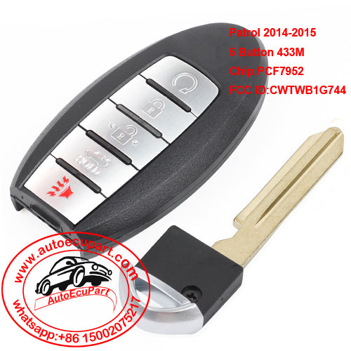 Smart Remote Car Key Fob 5 Button 433.92MHz PCF7952 for Nissan Patrol 2014-2015 FCC ID : CWTWB1G744