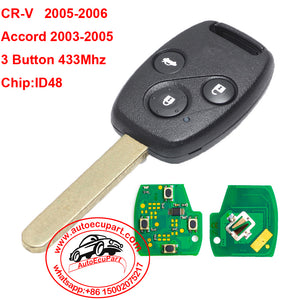 Keyless Entry Remote Car Key 3 Button 433Mhz ID48 Chip for Honda Accord CRV 2003-2006