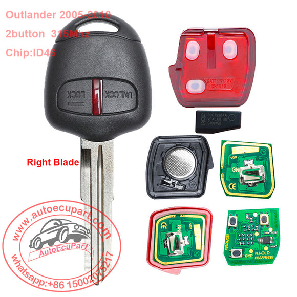Remote Control Key 2 Button 315MHz ID46 Chip for Mitsubishi Outlander 2005-2010
