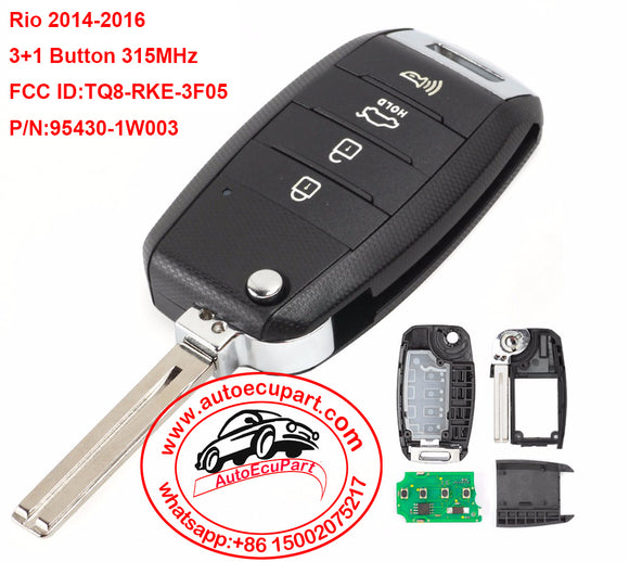 Flip Remote Car Key Fob 3+1 Button for Kia Rio 2014-2016 315MHz FCC ID: TQ8-RKE-3F05 95430-1W003