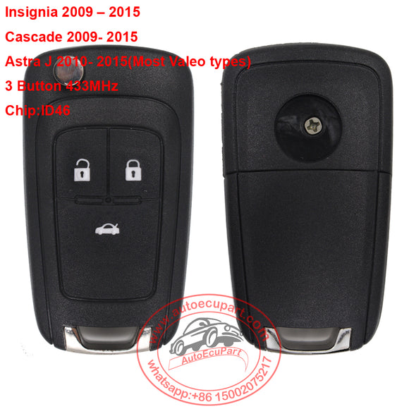 Flip Remote Car Key Fob 3 Button 433MHz ID46 for Opel Astra J,Cascade Vauxhall Insignia, 2009-2015 HU100 Blade